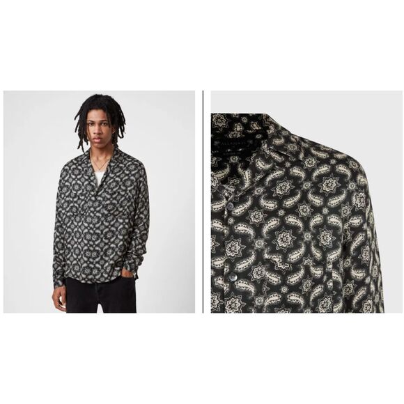 Mens AllSaints Mitte Long Sleeve Paisley Shirt Relaxed Fit Size Large - Picture 12 of 12
